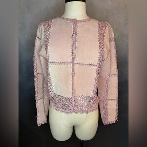 🌸 S.M.H. Boutique Leather & Crochet Trim Jacket – Size Small
